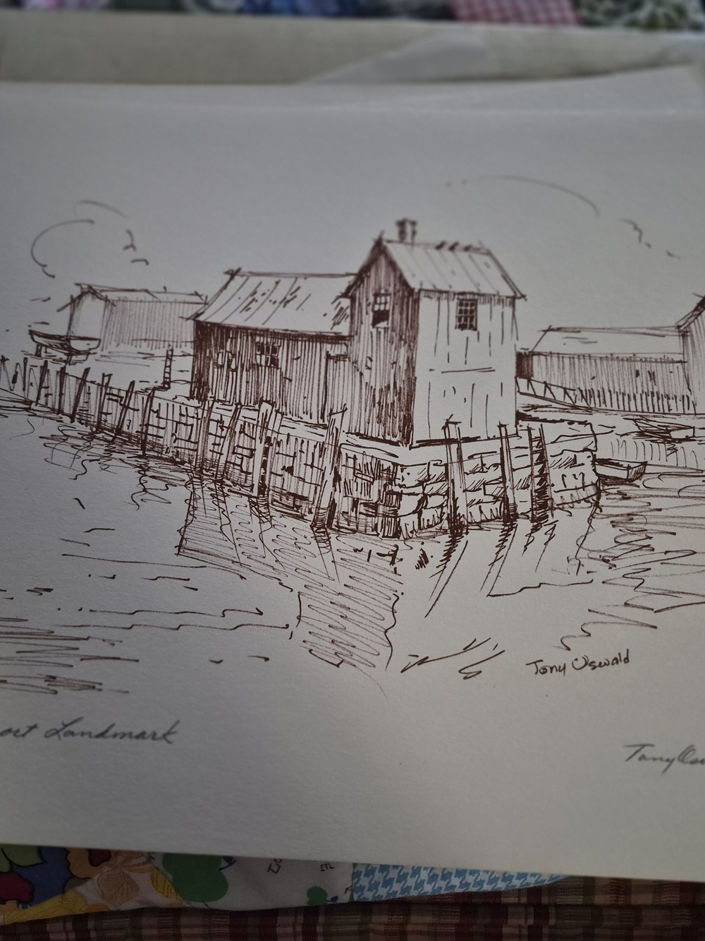 Brown Ink Waterfront Sketch Print